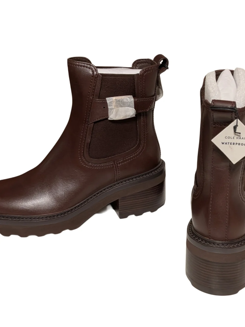 Cole Haan Brown Leather Chelsea Booties with Buckle Detail - Picture 4 of 10